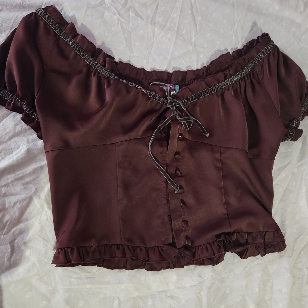 Urban Outfitters Abigail Corset Ruffle Top | Color: Brown